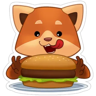 😋 zorro, hamburguesa, comida, animal, dibujos animados, hambriento telegram sticker
