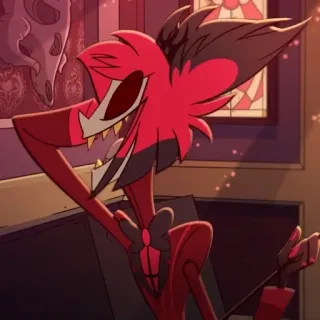 🔴 Alastor Hazbin Hotel Аластор, Hazbin Hotel, мультфильм, демон, улыбающийся, красный telegram sticker