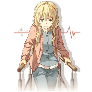 💪 Again Anime, Ragazza, Camminare, Salute, Capelli biondi, Triste telegram sticker