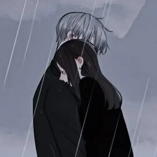 🩸 coppia, pioggia, abbraccio, triste, anime telegram sticker