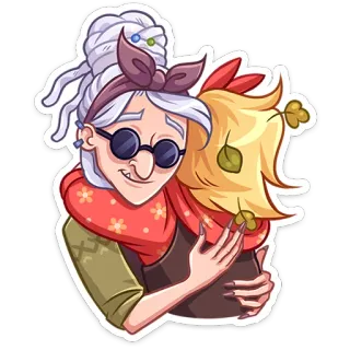 🤗 peluk, wanita tua, kartun, syal, kacamata, nenek telegram sticker