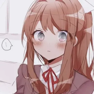 📄 Monika Doki Doki Literature Club! anime, écolière, mignon, rougir, ruban telegram sticker