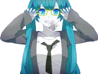 😃 Hatsune Miku อนิเมะ, โวคาลอยด์, ฮัตสึเนะ มิกุ, ผู้หญิง, ตัวละคร, แว่นตา telegram sticker
