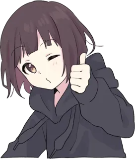 👍 Anime, Fille, Pouce levé, Mignon, Clin d'oeil whatsapp sticker