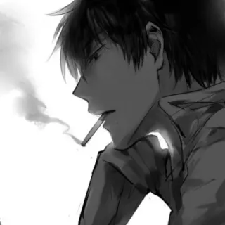 🚬 hút thuốc, thuốc lá, anime, manga, chân dung, thang độ xám, nam whatsapp sticker