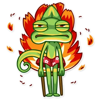 😡 chameleon, sticker, cartoon, animal, sitting, fire, tropical telegram sticker