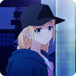 🙂 Anime, cheveux blonds, chapeau, yeux bleus, fille, dessin animé whatsapp sticker