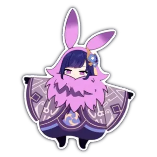 ☺️ Raiden Shogun Genshin Impact Anime, Gra wideo, Uszy królika, Fioletowy, Słodkie, Chibi, Raiden Shogun, Genshin Impact telegram sticker