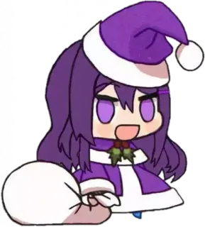 💜 Giáng sinh, Ngày lễ, Chibi, Mũ ông già Noel, Hoạt hình, Kawaii telegram sticker