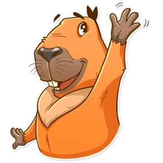 👋 คาปิบารา, สัตว์ฟันแทะ, สัตว์, น่ารัก, เป็นมิตร, โบกมือ, ทักทาย telegram sticker