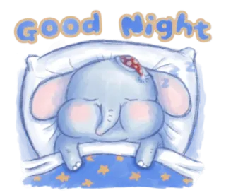 🍯 Good Night Elefant, Gute Nacht, Schlaf, Kissen, Cartoon, süß telegram sticker