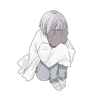 😔 triste, chorando, chateado, anime, desenho animado, criança, fofo, ilustração whatsapp sticker