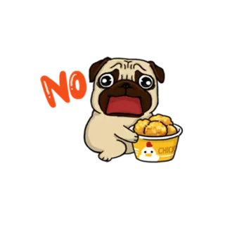 👋 !! mopshond, hond, kipnuggets, eten, schattig, dier, emmer telegram sticker