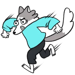 🏃 dibujos animados, lobo, corriendo, asustado, animal, furry telegram sticker