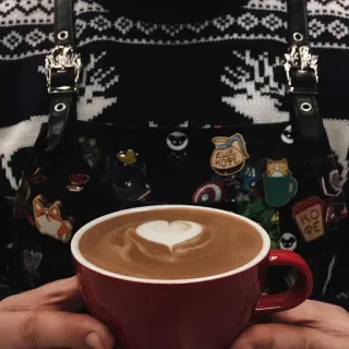 ☕ café, latte art, coração, cappuccino, caneca vermelha, bebida, bebida whatsapp sticker