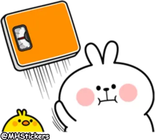 😐 @MHStickers rabbit, bunny, chick, scale, weight, cartoon telegram sticker