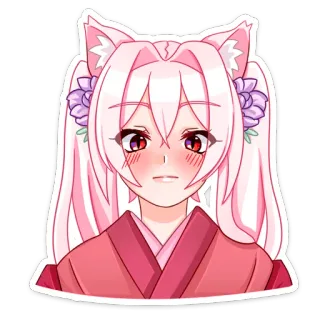☺ Anime, Cô gái, Tai mèo, Tóc hồng, Hoa, Dễ thương, Sticker, Manga telegram sticker