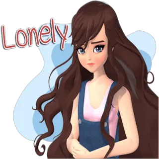 🙁 Lonely sozinho, triste, menina, desenho animado, morena, mulher telegram sticker