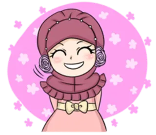 😁 Kreskówka, Hidżab, Kobieta, Uśmiech, Słodki telegram sticker