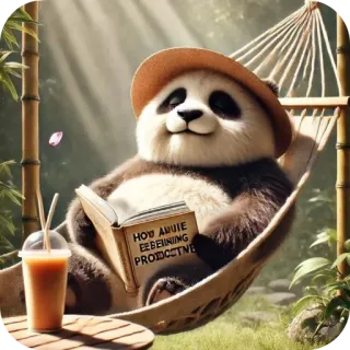 🧔 HOW AMUIE EEBEIING PRODUCTIVE Panda, Hamaca, Leyendo, Relajante, Lindo, Dibujos animados, Libro, Perezoso whatsapp sticker