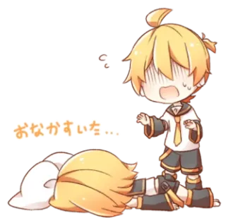 💭 Len Kagamine おなかすいた Anime, Vocaloid, Kawaii, Lapar, Kagamine Len, Lucu telegram sticker