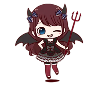 😀 악마, 귀여운, 애니메이션, 만화, 여자, 빨간색, 검은색 telegram sticker