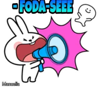 🗣 FODA-SEEE conejo, ruidoso, megáfono, dibujos animados, expresión, grosería telegram sticker