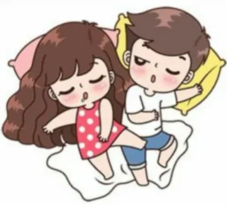 😴 情侣, 睡觉, 卡通, 爱, 浪漫, 床, 可爱 whatsapp sticker