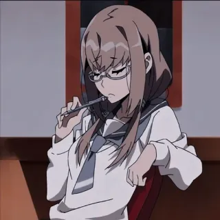 🤔 animé, fille, lunettes, uniforme scolaire, sérieux, stylo telegram sticker