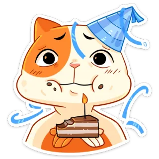 🥳 แมว, วันเกิด, เค้ก, หมวกปาร์ตี้, งานฉลอง, สัตว์ telegram sticker