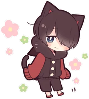 🙂 Anime, Gatto, Kawaii, Carino, Chibi, Fiori whatsapp sticker
