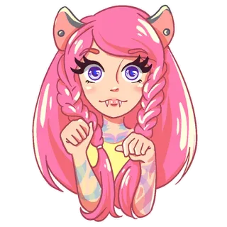 😺 Аниме девушка, Девушка-кошка, Розовые волосы, Мультфильм, Милый, Наклейка, Кошачий whatsapp sticker