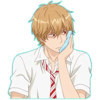 😕 anime, character, boy, sad, injury, ice pack whatsapp sticker