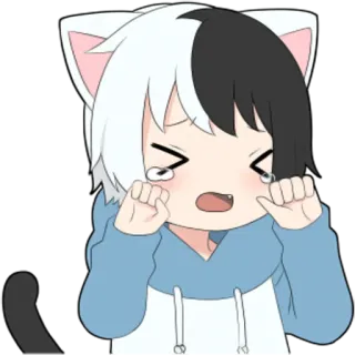 😢 кошачьи уши, аниме, плачущий, грустный, каваи, милый, манга, эмоциональный telegram sticker