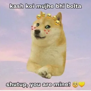 🌈 Doge kash koi mujhe bhi bolta
shutup, you are mine! pies, mem, romantyczny, słodki, miłość, internet whatsapp sticker