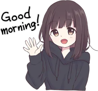 👋 Good morning! Anime, Saluto, Buongiorno, Ragazza, Cartone animato, Carino, Amichevole telegram sticker