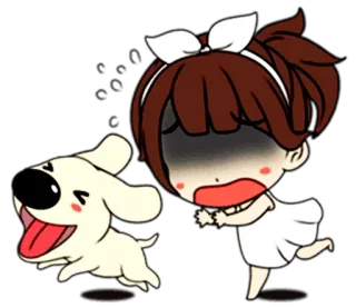 👸 Kreskówka, Dziewczyna, Pies, Bieganie, Zszokowany/a telegram sticker