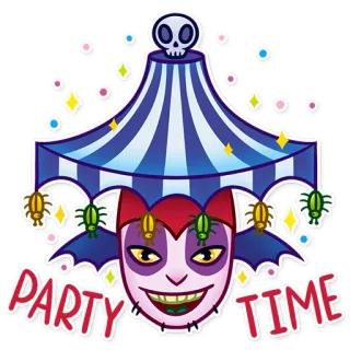 🥳 PARTY TIME festa, celebração, diversão, tempo, máscara, tenda whatsapp sticker