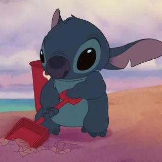 ❣️ Stitch Lilo & Stitch Obcy, Plaża, Piasek, Kreskówka, Słodki telegram sticker