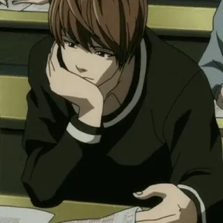 ⚖ Light Yagami Death Note Anime, Adolescent, Assis, Pensif, Personnage telegram sticker