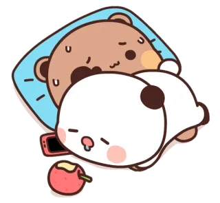 😩 медведь, панда, спящий, милый, яблоко, телефон, уставший telegram sticker