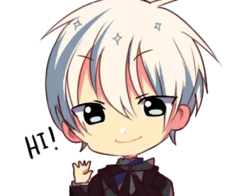 ☄ Chibi, Anime, Mignon, Qui fait coucou, Personnage, Cheveux blancs telegram sticker