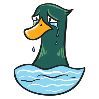 😔 pato, triste, llorando, dibujos animados, agua, lágrimas, animal whatsapp sticker