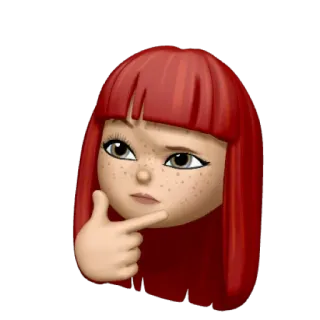 🤔 pensare, emoji, capelli rossi, ragazza, domanda, confusa telegram sticker