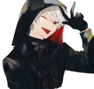🤍 anime, anime boy, hoodie, red eyes, gloves, white hair, character whatsapp sticker