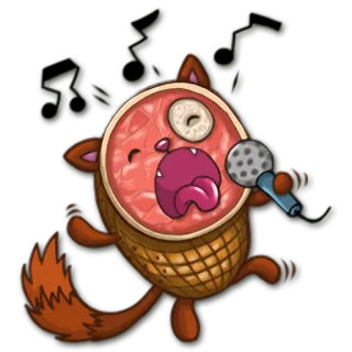 🎤 卡通, 动物, 麦克风, 唱歌, 狐狸, 肉 telegram sticker