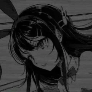 🖤 Dziewczyna anime, Uszy królika, Czarno-białe, Manga, Kreskówka, Słodkie, Kawaii telegram sticker