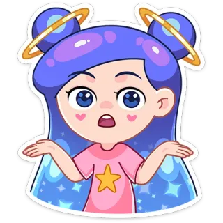 😔 kartun, gadis, luar angkasa, bintang, halo, imut, karakter telegram sticker