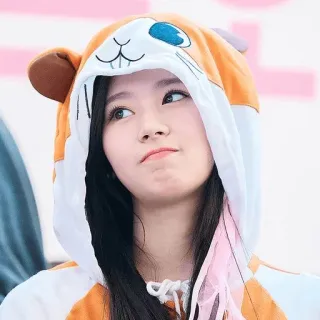😕 wanita, hoodie, telinga binatang, potret, imut, asia, gadis whatsapp sticker
