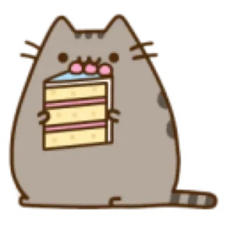 🐱 Pusheen kat, cartoon, schattig, Pusheen, taart, dessert, kawaii telegram sticker